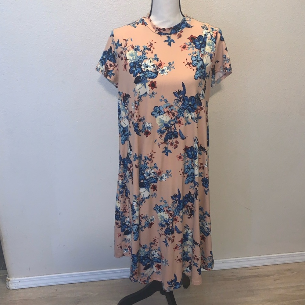 Cents of Style pink floral short sleeve midi dress
